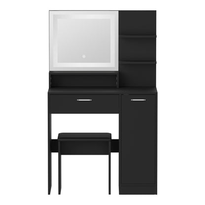 Oikiture Dressing Table Stool Set LED Light Large Cabinet Black-Dressing Table-PEROZ Accessories