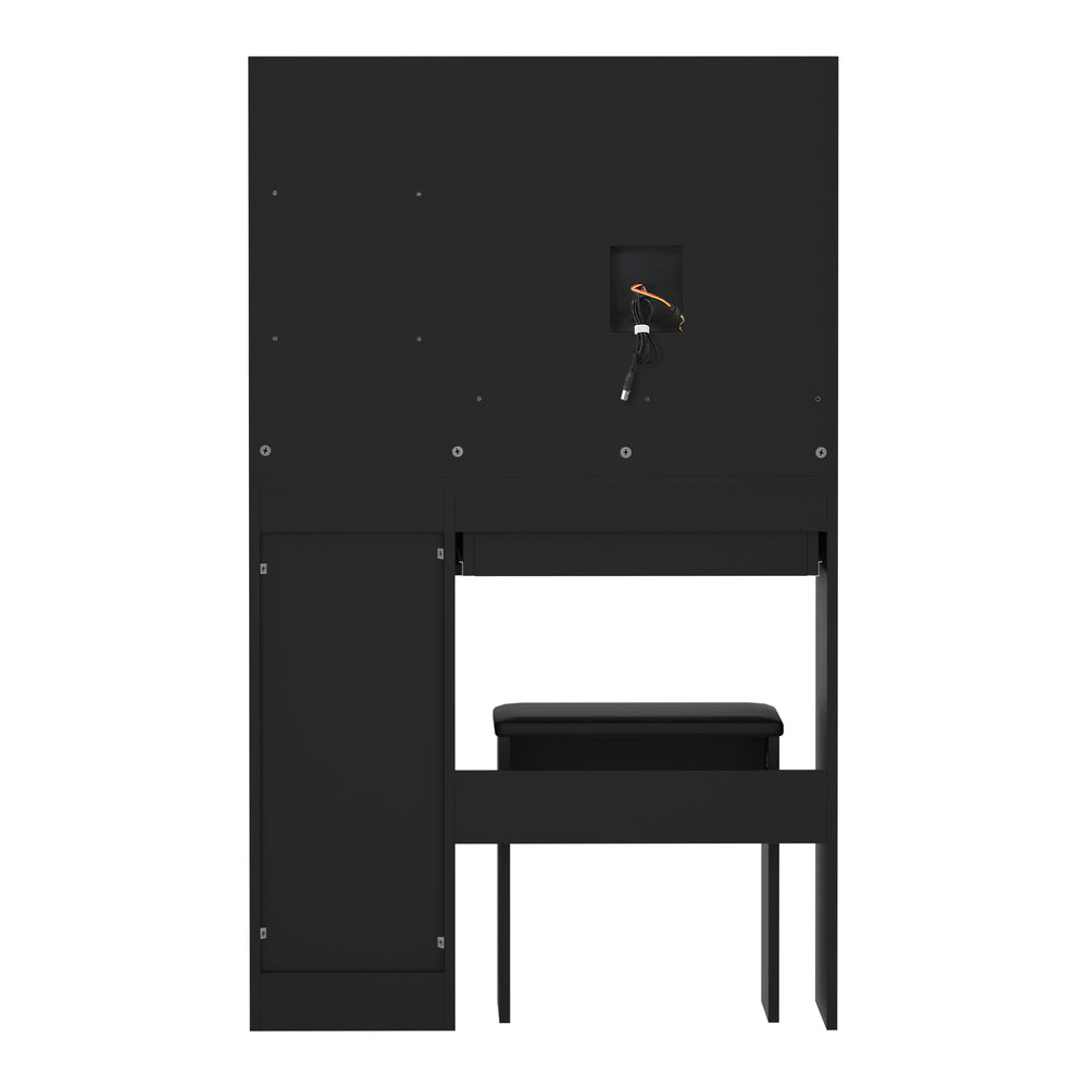 Oikiture Dressing Table Stool Set LED Light Large Cabinet Black-Dressing Table-PEROZ Accessories