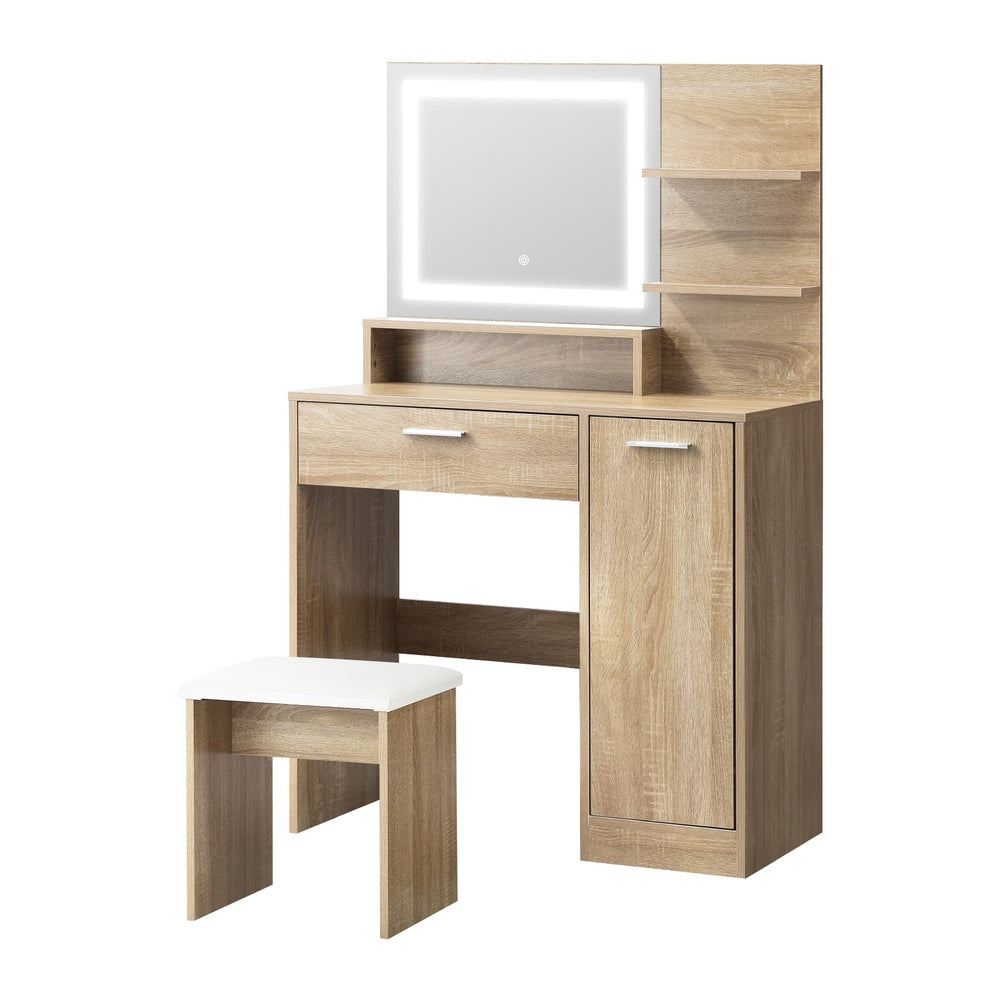 Oikiture Dressing Table Stool Set LED Light Large Cabinet Natural-Dressing Table-PEROZ Accessories