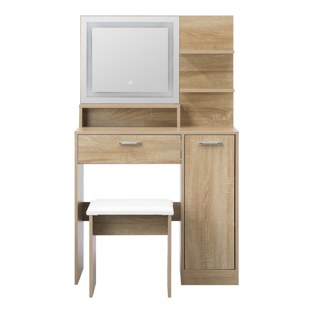 Oikiture Dressing Table Stool Set LED Light Large Cabinet Natural-Dressing Table-PEROZ Accessories