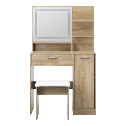 Oikiture Dressing Table Stool Set LED Light Large Cabinet Natural-Dressing Table-PEROZ Accessories