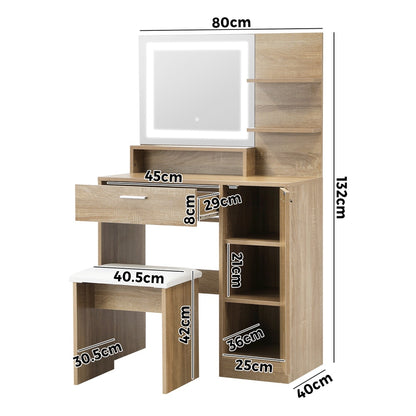 Oikiture Dressing Table Stool Set LED Light Large Cabinet Natural-Dressing Table-PEROZ Accessories