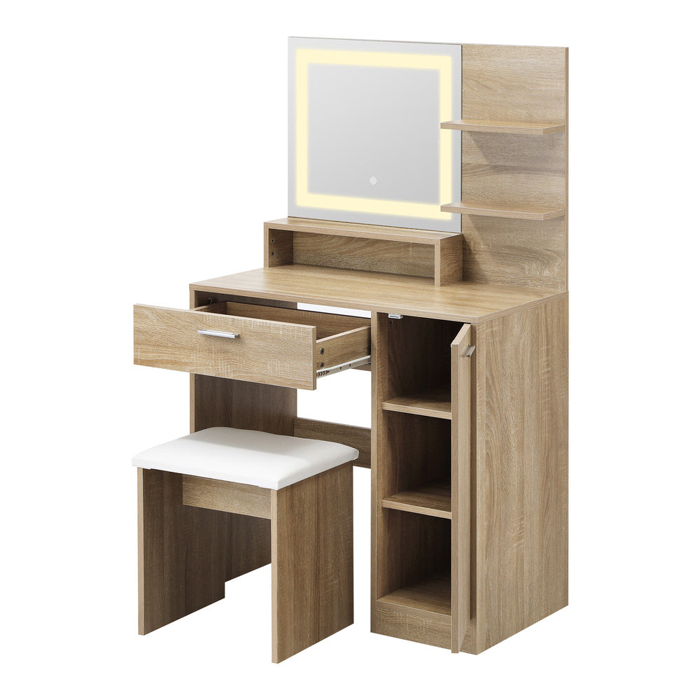 Oikiture Dressing Table Stool Set LED Light Large Cabinet Natural-Dressing Table-PEROZ Accessories