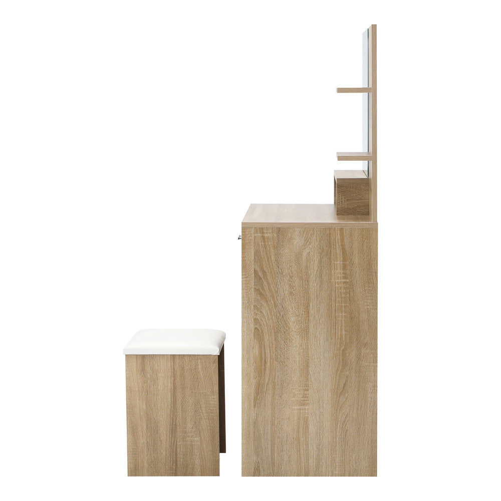 Oikiture Dressing Table Stool Set LED Light Large Cabinet Natural-Dressing Table-PEROZ Accessories