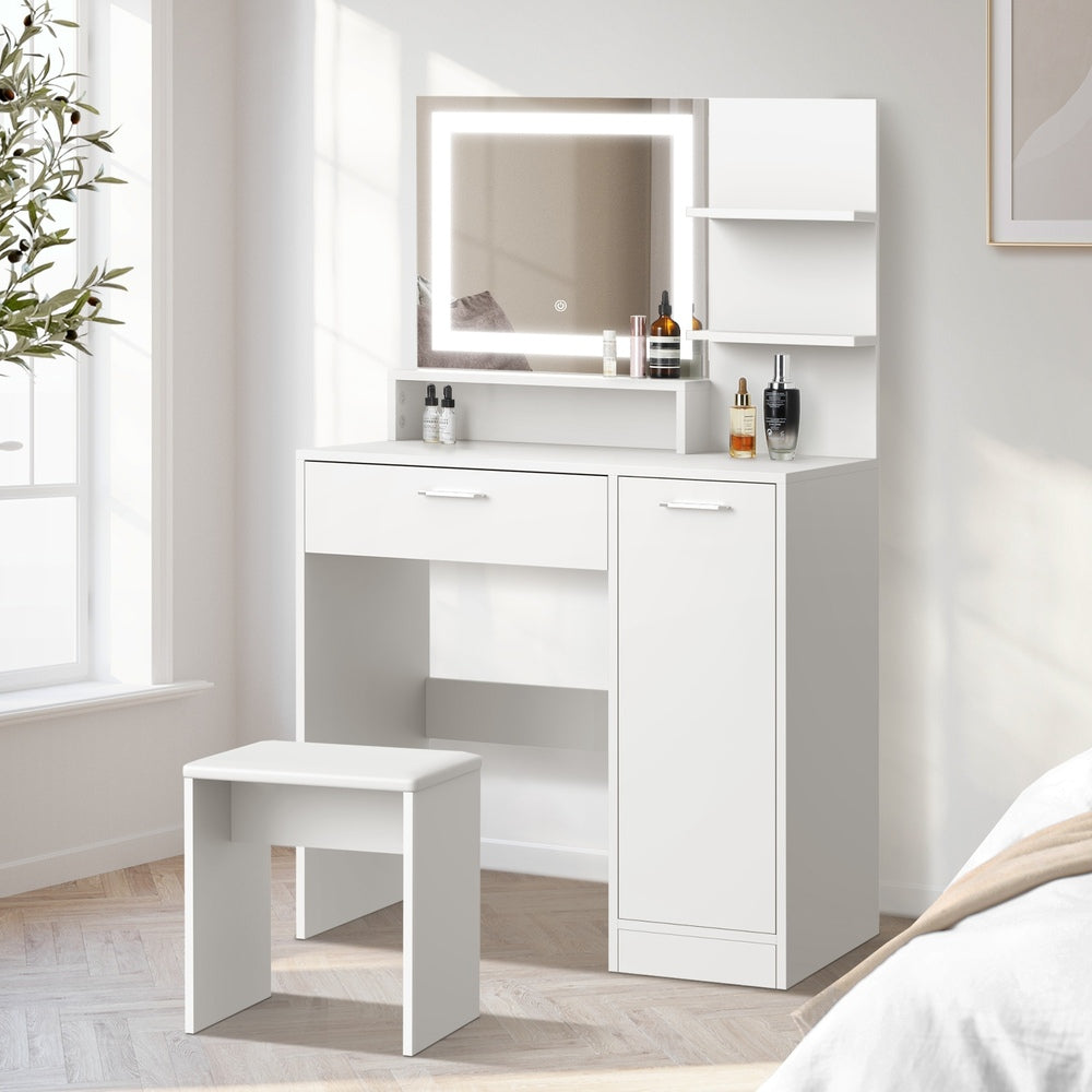 Oikiture Dressing Table Stool Set LED Light Large Cabinet White-Dressing Table-PEROZ Accessories