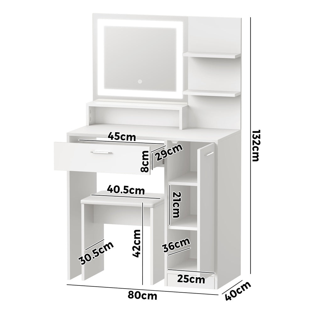 Oikiture Dressing Table Stool Set LED Light Large Cabinet White-Dressing Table-PEROZ Accessories