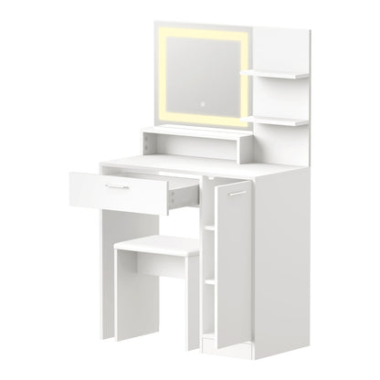Oikiture Dressing Table Stool Set LED Light Large Cabinet White-Dressing Table-PEROZ Accessories