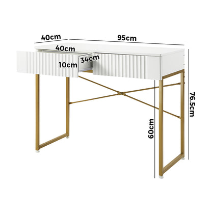 Oikiture Dressing Table Makeup Desk 2 Drawers White and Gold-Dressing Table-PEROZ Accessories