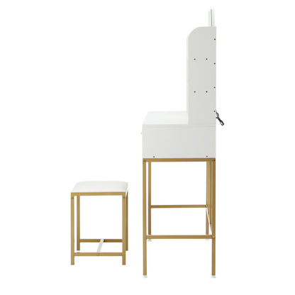 Oikiture Dressing Table Stool Set LED Mirror Vanity Desk White Gold-Dressing Table-PEROZ Accessories