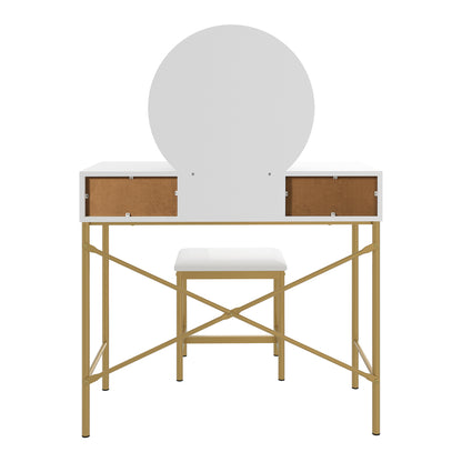 Oikiture Dressing Table Stool Set with Mirror 2 Drawers White &amp; Gold-Dressing Tables-PEROZ Accessories