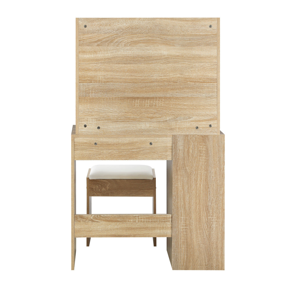 Oikiture Dressing Table Stool Set Slide Mirror LED Bulbs Wooden White-Dressing Table-PEROZ Accessories