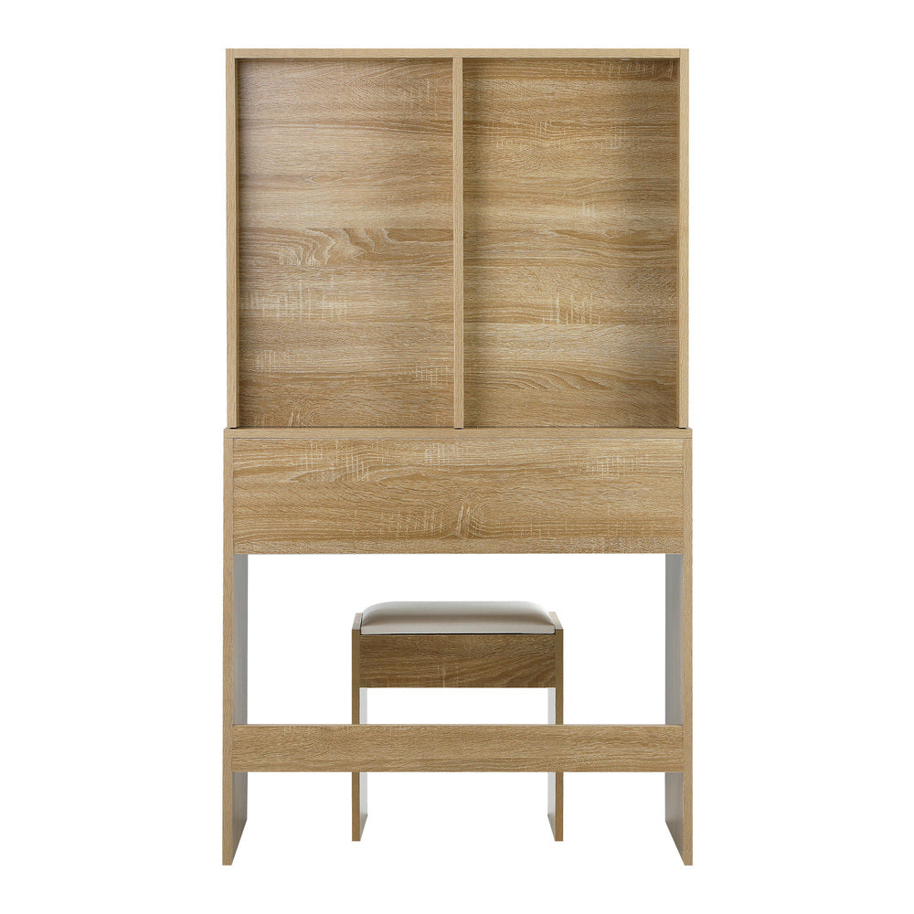 Oikiture Dressing Table Stool Set Makeup Mirror Storage Desk 10 LED Bulbs Wooden-Dressing Tables-PEROZ Accessories