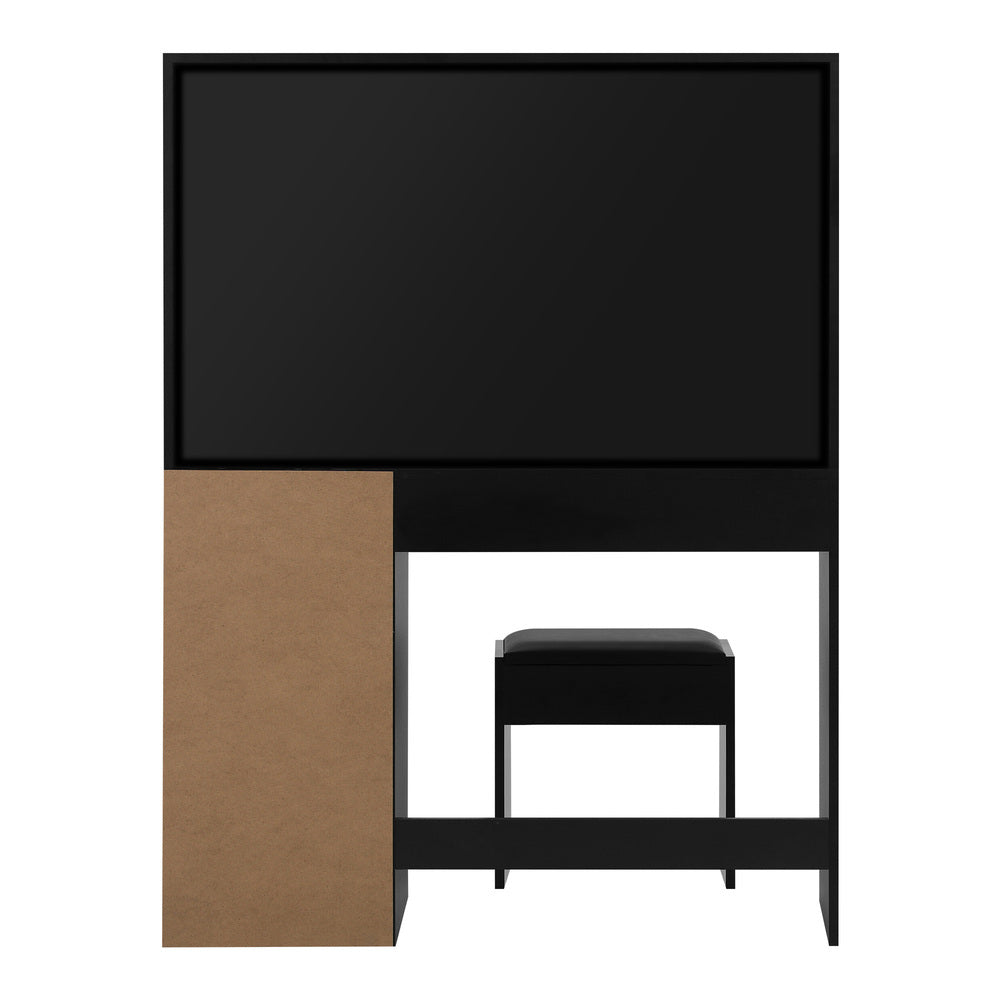 Oikiture Dressing Table Stool Set Makeup Large Mirror Dresser 12 LED Bulbs Black-Dressing Tables-PEROZ Accessories