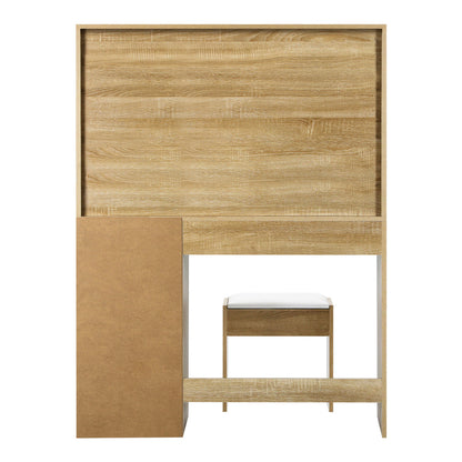 Oikiture Dressing Table Stool Set Makeup Large Mirror Dresser 12 LED Bulbs Oak-Dressing Tables-PEROZ Accessories