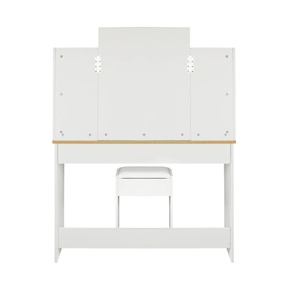 Oikiture Dressing Table Stool Set Makeup Mirror Storage Drawer 10 LED Bulbs-Dressing Tables-PEROZ Accessories