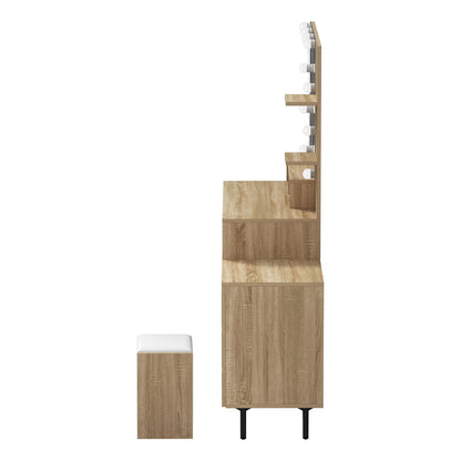 Oikiture Dressing Table Stool Set 10 LED Bulbs Natural-Dressing Table-PEROZ Accessories