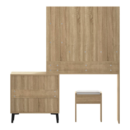 Oikiture Dressing Table Stool Set 10 LED Bulbs Natural-Dressing Table-PEROZ Accessories
