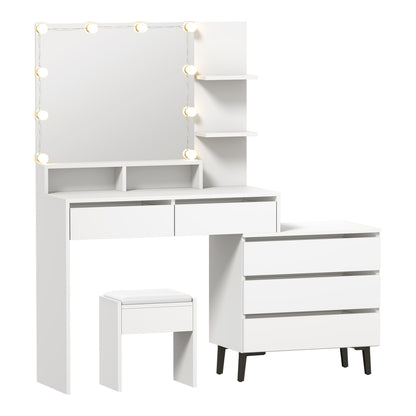 Oikiture Dressing Table Stool Set 10 LED Bulbs White-Dressing Table-PEROZ Accessories