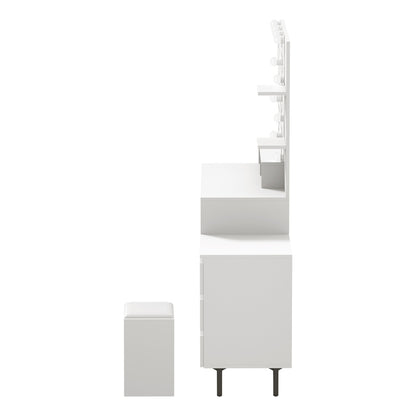Oikiture Dressing Table Stool Set 10 LED Bulbs White-Dressing Table-PEROZ Accessories