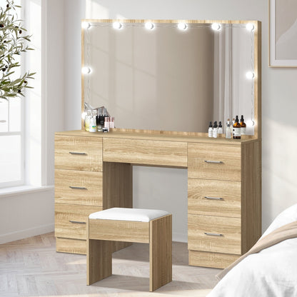 Oikiture Dressing Table Large LED Mirror Natural-Dressing Table-PEROZ Accessories