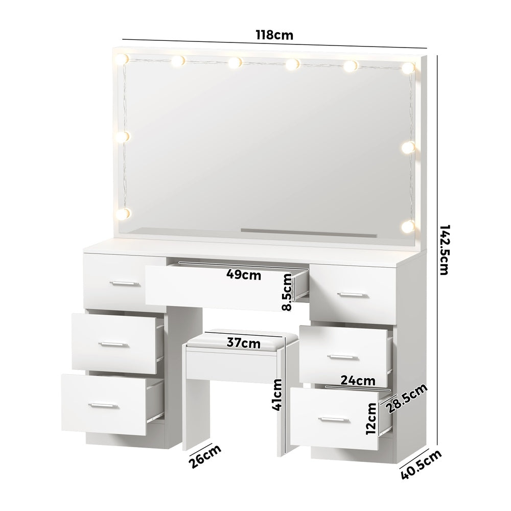 Oikiture Dressing Table Large LED Mirror White-Dressing Table-PEROZ Accessories