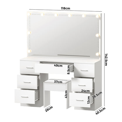 Oikiture Dressing Table Large LED Mirror White-Dressing Table-PEROZ Accessories