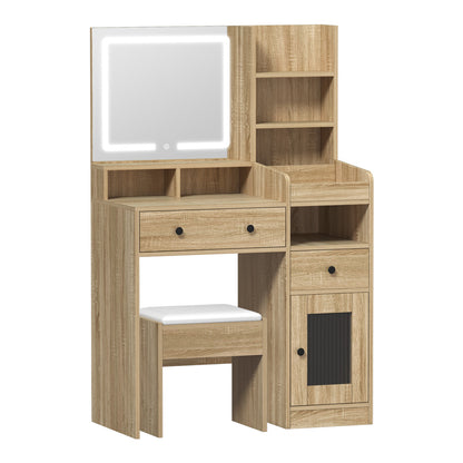 Oikiture Dressing Table Stool Set LED Light Natural-Dressing Table-PEROZ Accessories