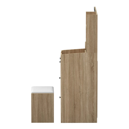 Oikiture Dressing Table Stool Set LED Light Natural-Dressing Table-PEROZ Accessories
