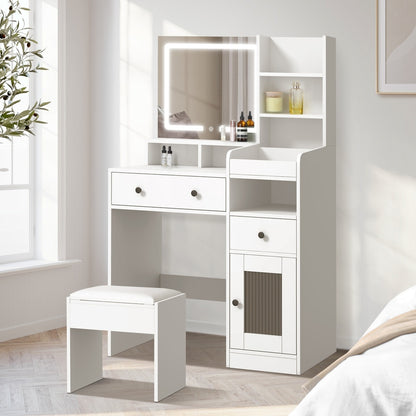 Oikiture Dressing Table Stool Set LED Light White-Dressing Table-PEROZ Accessories