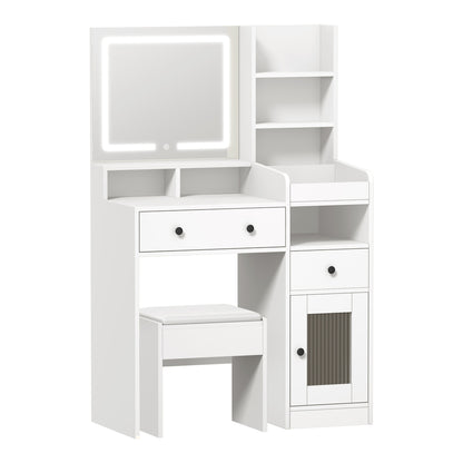 Oikiture Dressing Table Stool Set LED Light White-Dressing Table-PEROZ Accessories