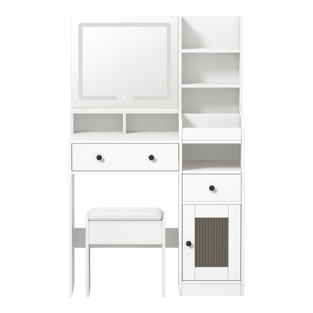 Oikiture Dressing Table Stool Set LED Light White-Dressing Table-PEROZ Accessories