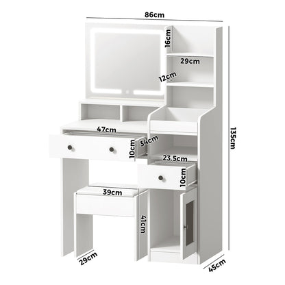 Oikiture Dressing Table Stool Set LED Light White-Dressing Table-PEROZ Accessories