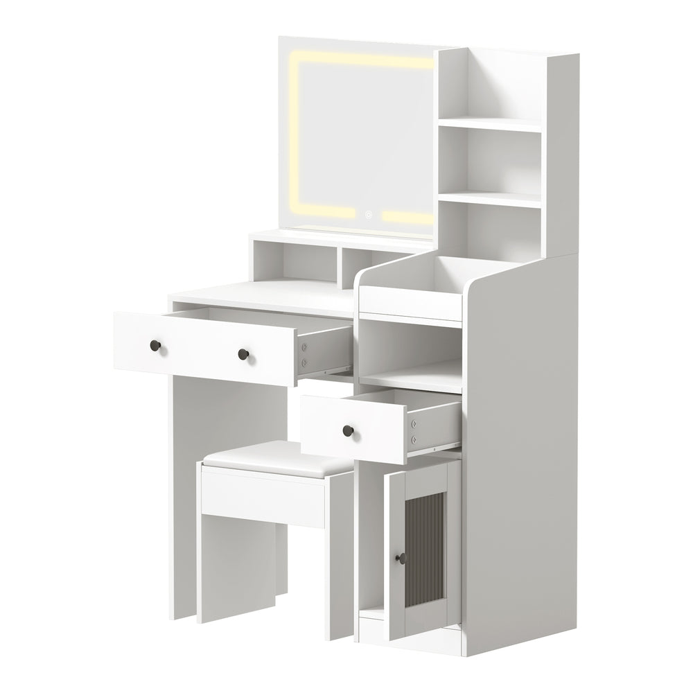 Oikiture Dressing Table Stool Set LED Light White-Dressing Table-PEROZ Accessories