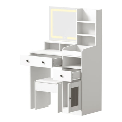 Oikiture Dressing Table Stool Set LED Light White-Dressing Table-PEROZ Accessories