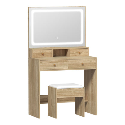 Oikiture Dressing Table Stool Set LED Mirror Natural-Dressing Table-PEROZ Accessories