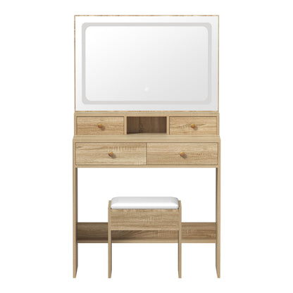 Oikiture Dressing Table Stool Set LED Mirror Natural-Dressing Table-PEROZ Accessories