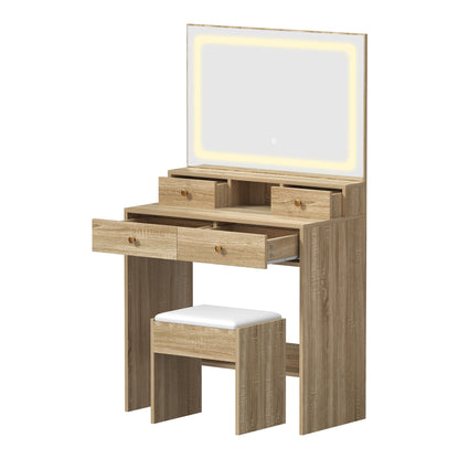 Oikiture Dressing Table Stool Set LED Mirror Natural-Dressing Table-PEROZ Accessories