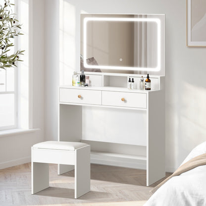 Oikiture Dressing Table Stool Set LED Mirror White-Dressing Table-PEROZ Accessories