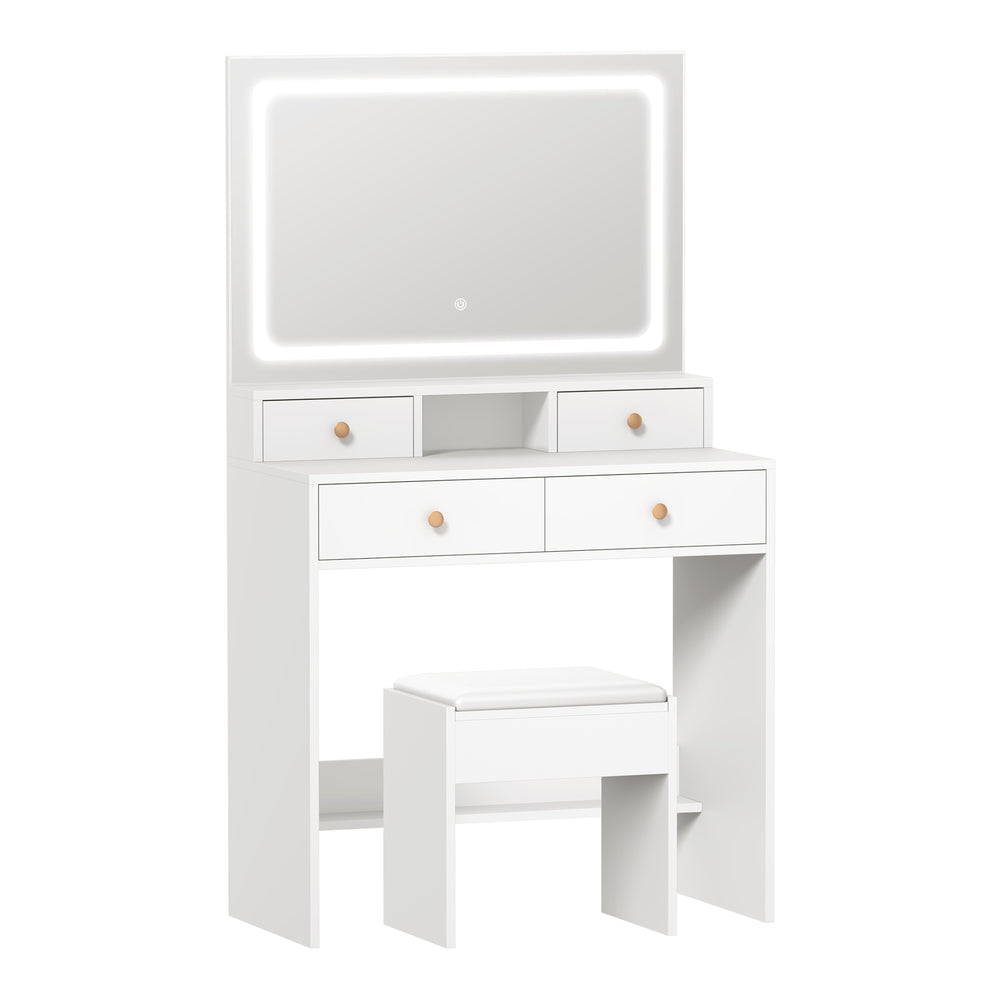 Oikiture Dressing Table Stool Set LED Mirror White-Dressing Table-PEROZ Accessories