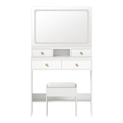 Oikiture Dressing Table Stool Set LED Mirror White-Dressing Table-PEROZ Accessories