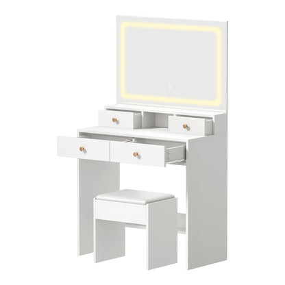 Oikiture Dressing Table Stool Set LED Mirror White-Dressing Table-PEROZ Accessories