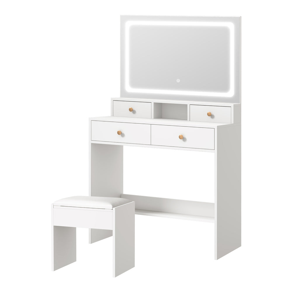 Oikiture Dressing Table Stool Set LED Mirror White-Dressing Table-PEROZ Accessories