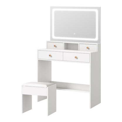Oikiture Dressing Table Stool Set LED Mirror White-Dressing Table-PEROZ Accessories
