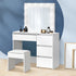 Oikiture Dressing Table Stool Set Makeup Desk Mirror Storage Drawer 12 LED Bulbs White-Dressing Tables-PEROZ Accessories