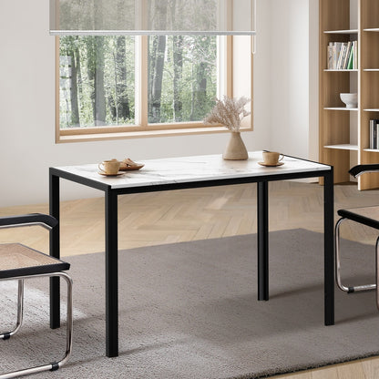 Oikiture 120cm Rectangular Dining Table with Metal Leg White &amp; Black-Dining Table-PEROZ Accessories