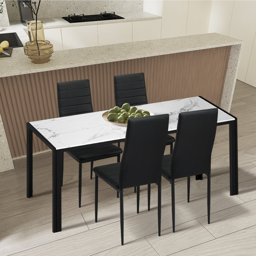 Oikiture 120cm Rectangular Dining Table with Metal Leg White &amp; Black-Dining Table-PEROZ Accessories