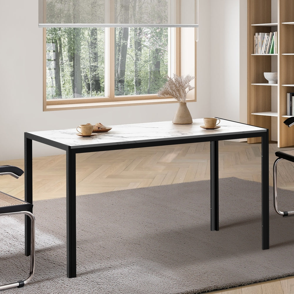 Oikiture 140cm Rectangular Dining Table with Metal Leg White &amp; Black-Dining Table-PEROZ Accessories
