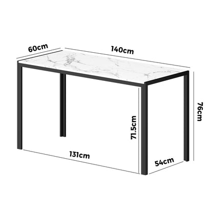 Oikiture 140cm Rectangular Dining Table with Metal Leg White &amp; Black-Dining Table-PEROZ Accessories