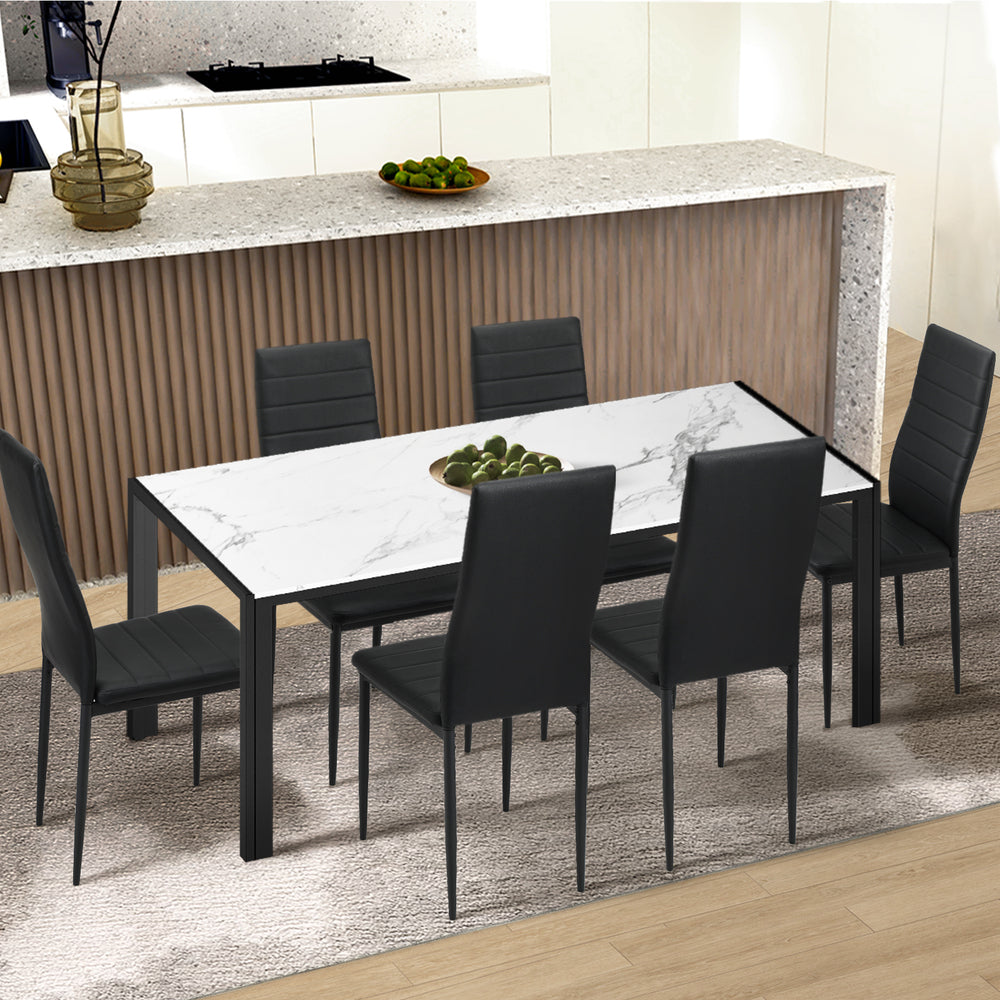 Oikiture 140cm Rectangular Dining Table with Metal Leg White &amp; Black-Dining Table-PEROZ Accessories