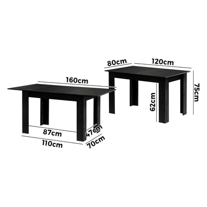 Oikiture 160cm Extendable Dining Table Cafe Table Black-Dining Table-PEROZ Accessories